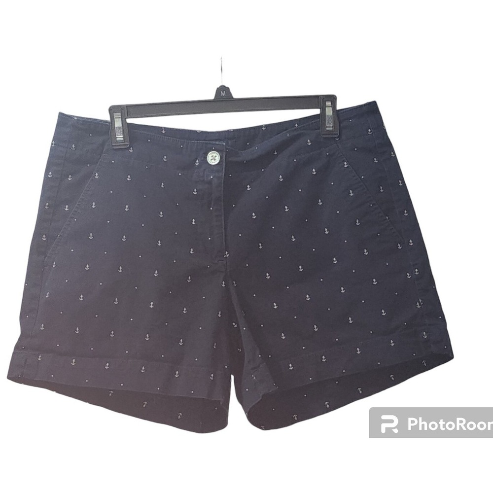 Nautica Anchor Print Shorts Cuffed Hem Casual Summer Navy Blue‎ Size M